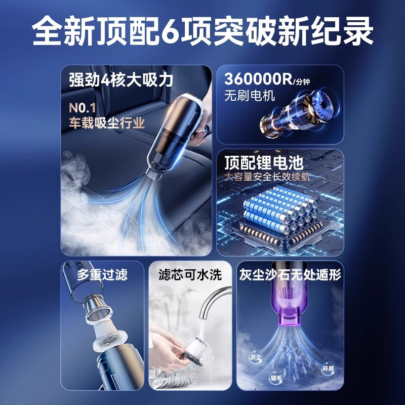 WOLFBOX狼盒车载吸尘器无线充电两用手持小型车用汽车家用车内大功率强力