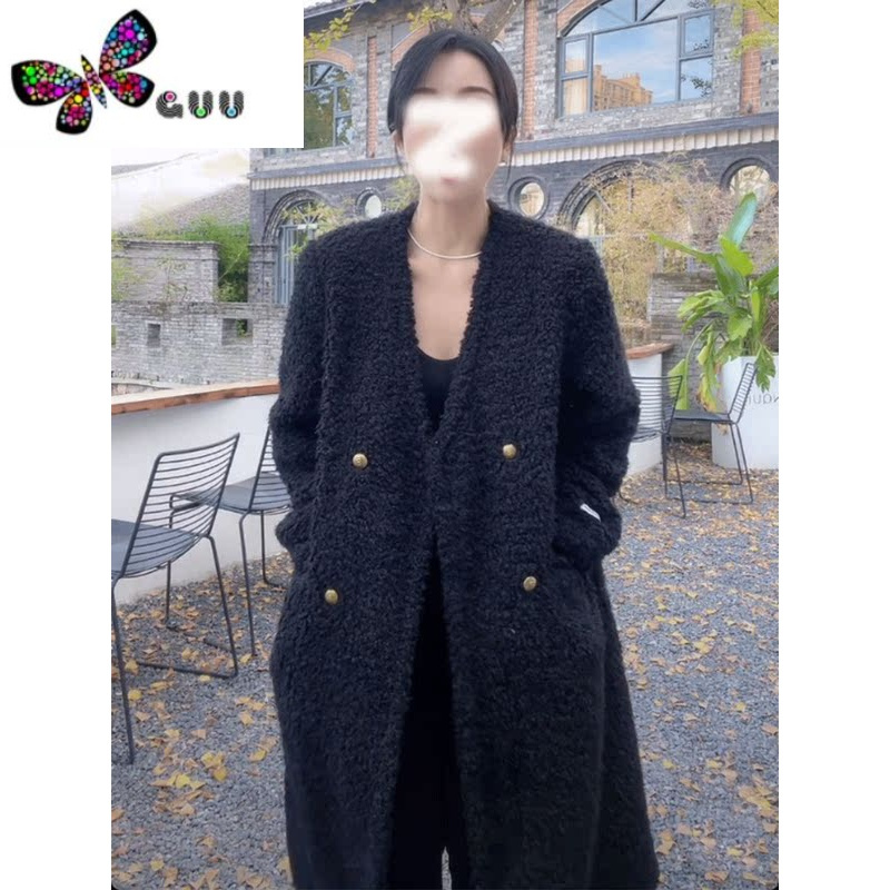 语娄大码女装中长款黑色大衣女2023年新款oversize宽松显瘦外套潮