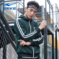鸿星尔克（ERKE）男衣男卫衣秋新款简约舒适防风休闲运动开衫带帽卫衣