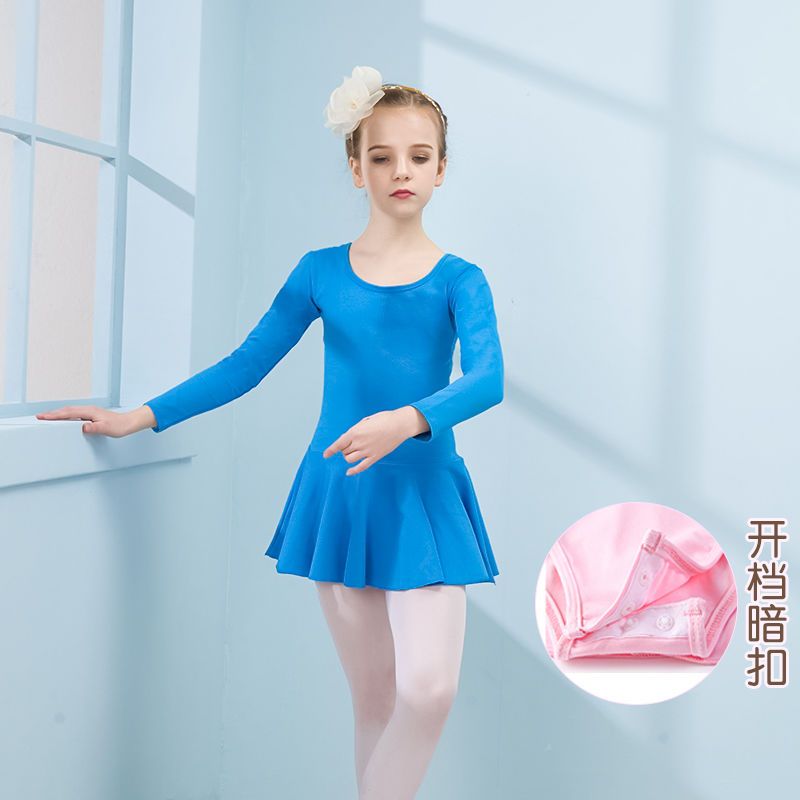 女童舞蹈服装练功服秋幼儿儿童棉长袖蝴蝶结连体服连衣裙芭蕾舞服