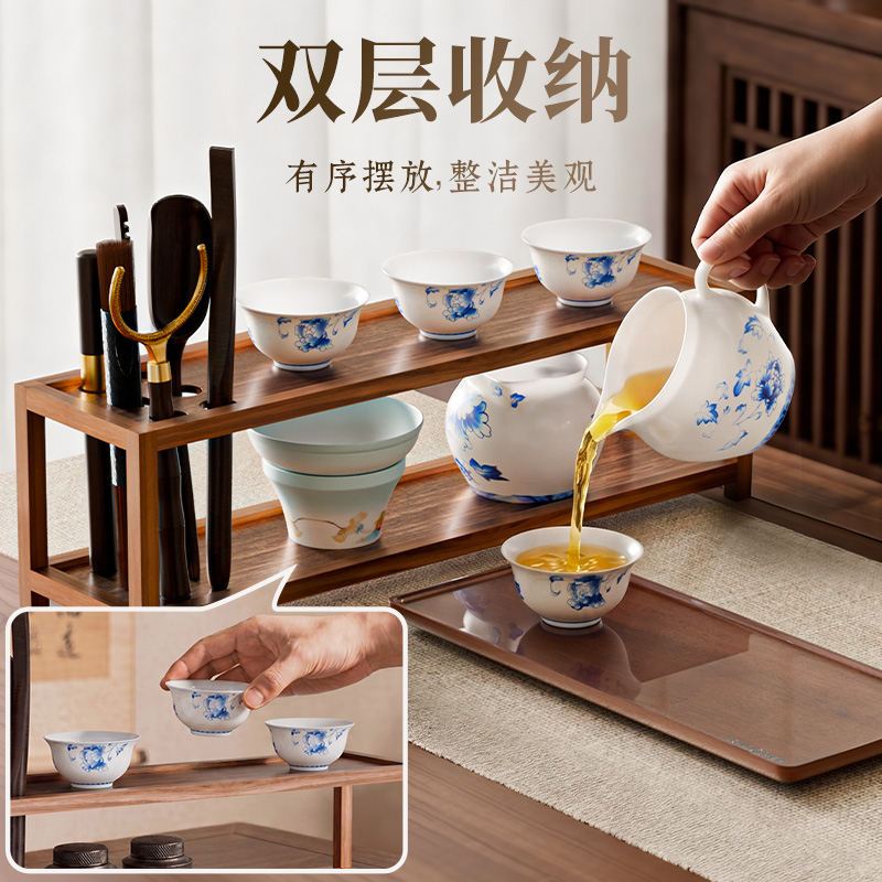 金灶KP-L37茶杯架茶桌收纳架桌面茶具置物架新中式实木博古架茶杯高清大图
