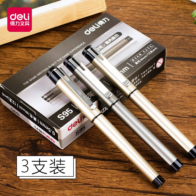 得力(deli) 得力商务中性笔粗杆黑色书写水笔签字笔 3支装中性笔S95高清大图