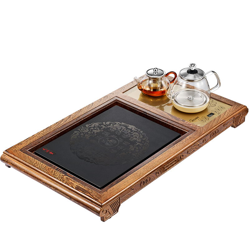 金杞(JINQI)整套玻璃茶具全自动上水电热水壶整套玻璃电磁茶炉抽水烧水保温嵌入式茶盘四合一茶托鸡翅木米迦色