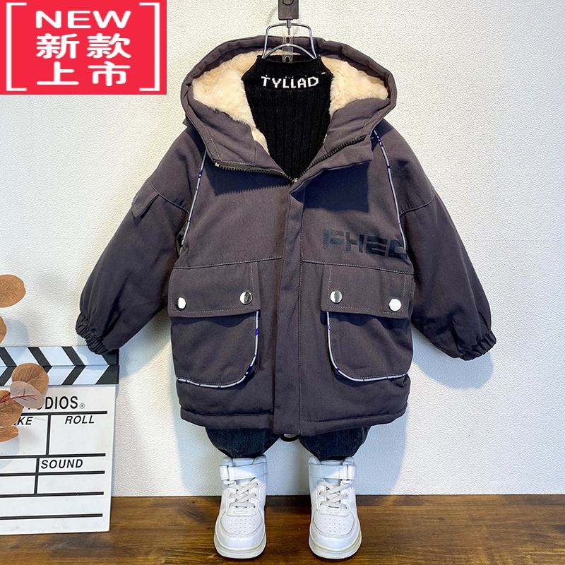 可莉允香港男童时髦外套2022秋冬新款洋气宝宝加绒棉服儿童网红派克棉袄