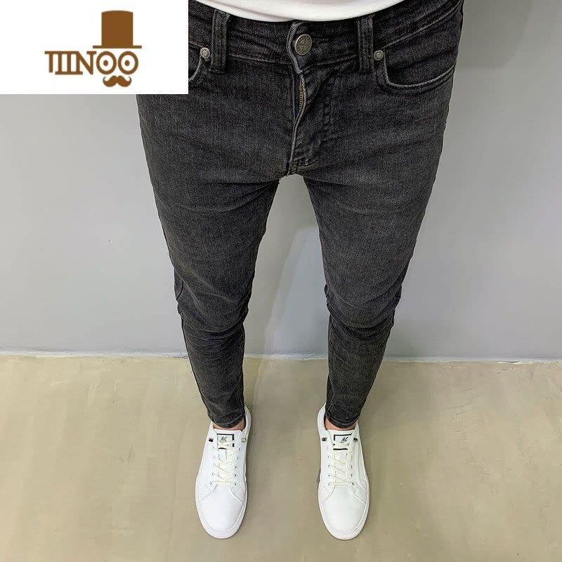YANXU韩版显瘦九分牛仔裤男黑灰色2023薄款百搭弹力修身小脚长裤潮图片