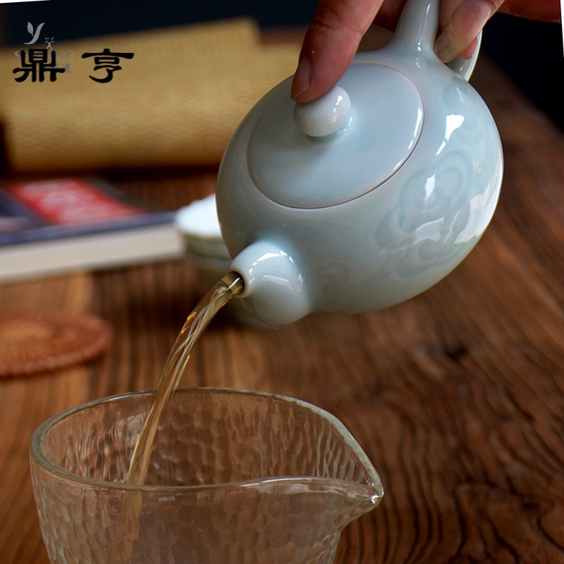 鼎亨日式茶壶单壶功夫茶具陶瓷影青泡茶壶带过滤青瓷茶具茶壶家用
