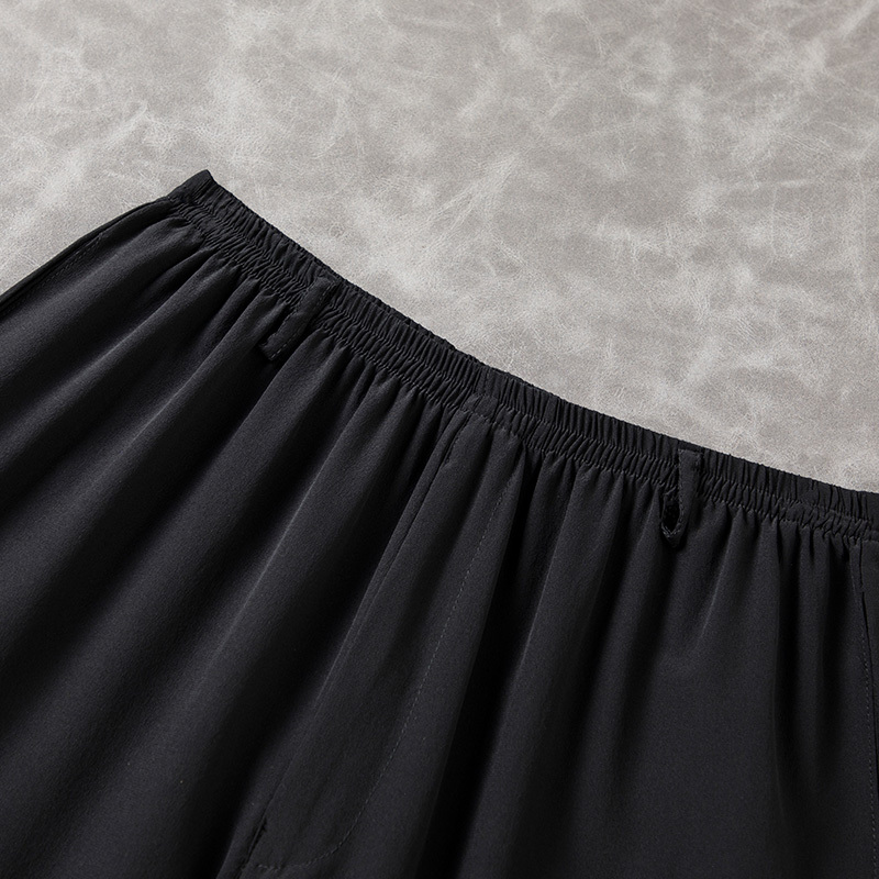 中老年人真丝情侣裤子男夏天薄款桑蚕丝绸缎男裤中国风休闲裤长裤