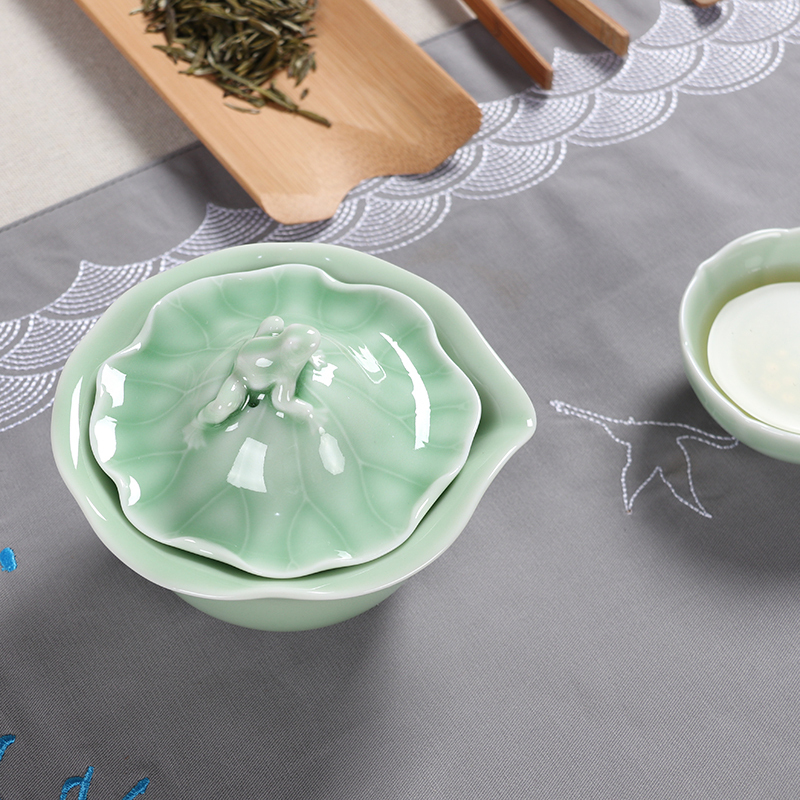 尚帝(shangdi)青瓷茶壶粉青手抓壶功夫茶具陶瓷茶杯精细浮雕 龙泉青瓷荷叶青蛙壶
