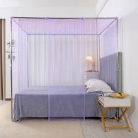家用蚊帐支架1.8x2米双人床1.5米卧室老式2.2m帐纱杆子套装单_872 【适合】宽2.0米+长2.2米床 升级帐纱紫色花边眉【蚊帐+加粗支架】