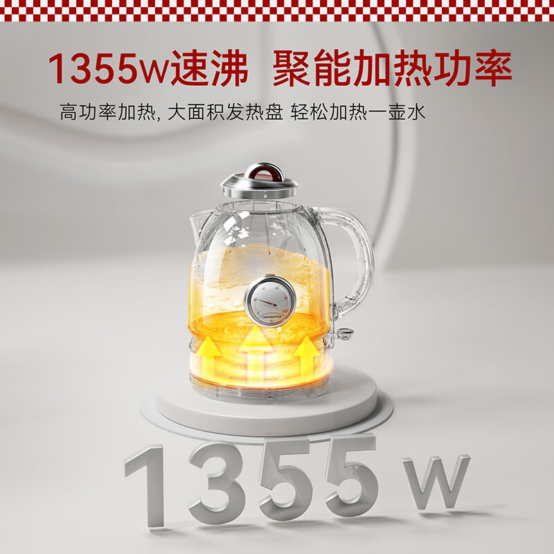Abereve欧式电热水壶可视温度表大容量1.3L 家用自动断电304不锈钢烧水壶 ABL-SH1314高清大图