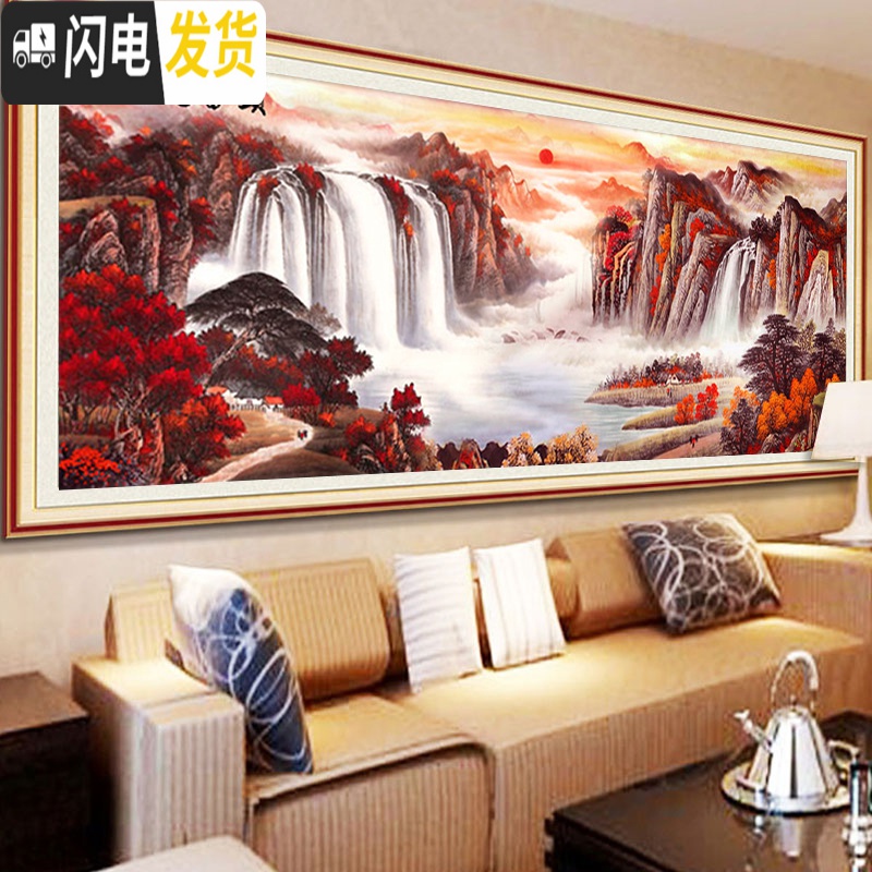 三维工匠钻石画2019年新款客厅鸿运当头满钻山水画十字绣千里江山 鸿运当头[满钻200*80CM]免费补钻、钻量多30高清大图