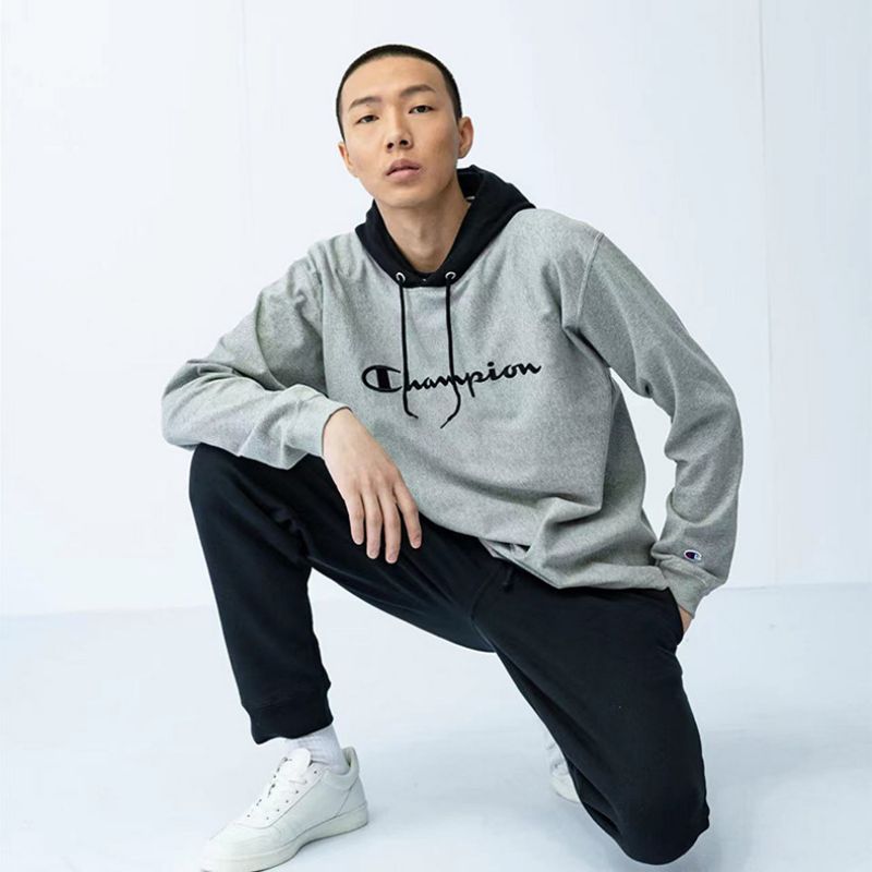 champion冠军卫衣秋季情侣拼接连帽卫衣