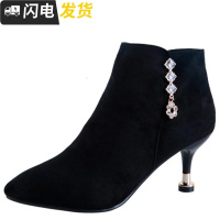 尖头短靴女细跟及裸靴瘦瘦靴女绒面高跟马丁靴2022新款短筒女靴子启如