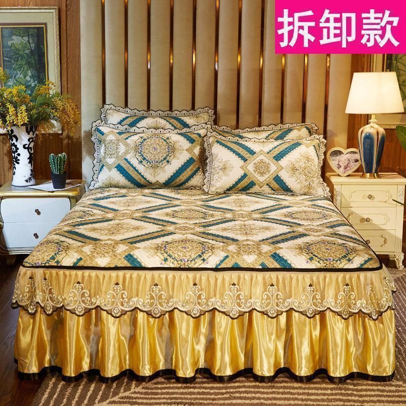 美帮汇冰丝凉席床裙款三件套1.8m2米软席子空调席1.5机洗可水洗折叠夏季 凉席拆卸款布兰奇驼 1.5m（5英尺）床