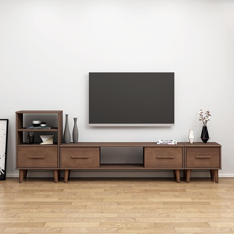 黑胡桃木色全木电视柜闪电客茶几组合现代简约客厅北欧小户型卧室地柜