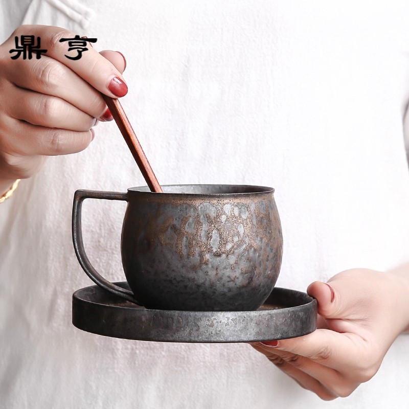 鼎亨创意手工陶瓷马克杯办公室水杯个人杯情侣咖啡杯带碟勺套装茶
