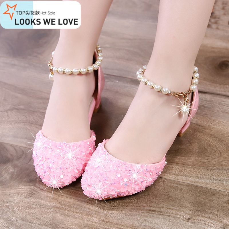 女童高跟鞋皮鞋儿童小女孩钢琴表演水晶礼服模特走秀演出鞋公主鞋参数