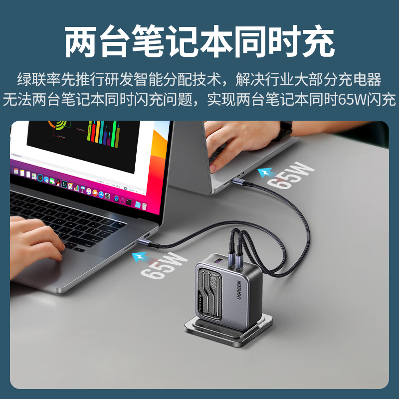 绿联(UGREEN)140W氮化镓充电器套装Type-C多口快充头兼容pd45W苹果华为手机笔记本电脑配240w线灰色高清大图