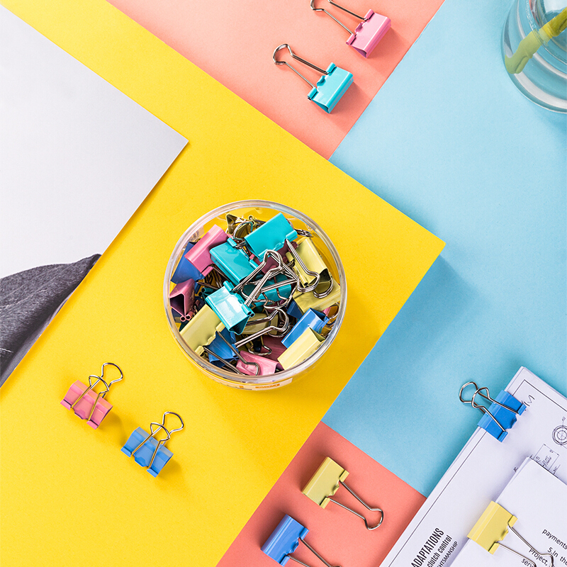 得力deli48只25mm彩色长尾夹票夹485545筒装