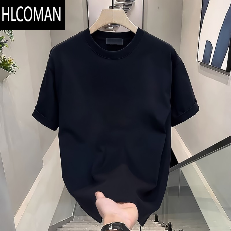 HLCOMAN夏季衣服高端T恤短袖男纯色2025新宽松休闲潮流百搭高清大图