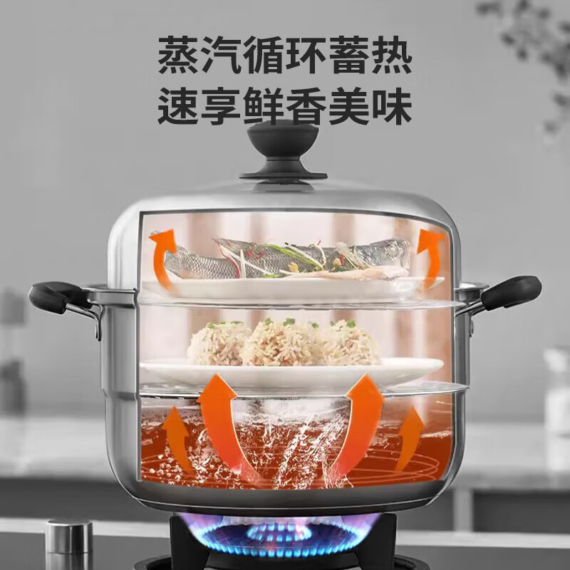 素味素味家用大容量蒸锅加厚复底汤锅煤气灶通用 银色 28cm高清大图