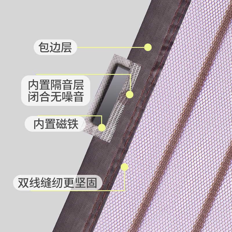 纱窗纱网 蚊子沙窗闪电客隐形帘窗帘磁性自装自粘 [顶部加宽4cm魔术贴]磁铁纱窗米色纯色[宽*高] 160x150cm