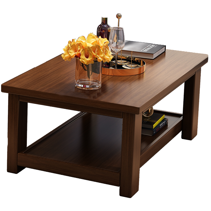 梵宜金丝胡桃木茶桌双层带抽屉喝茶大桌子实木客厅家用921茶几