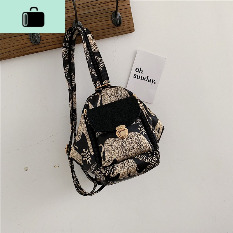 双肩包女2020新款时尚潮流尼龙小背包韩版百搭女士大象单肩斜挎包NEWLAKE 黑色