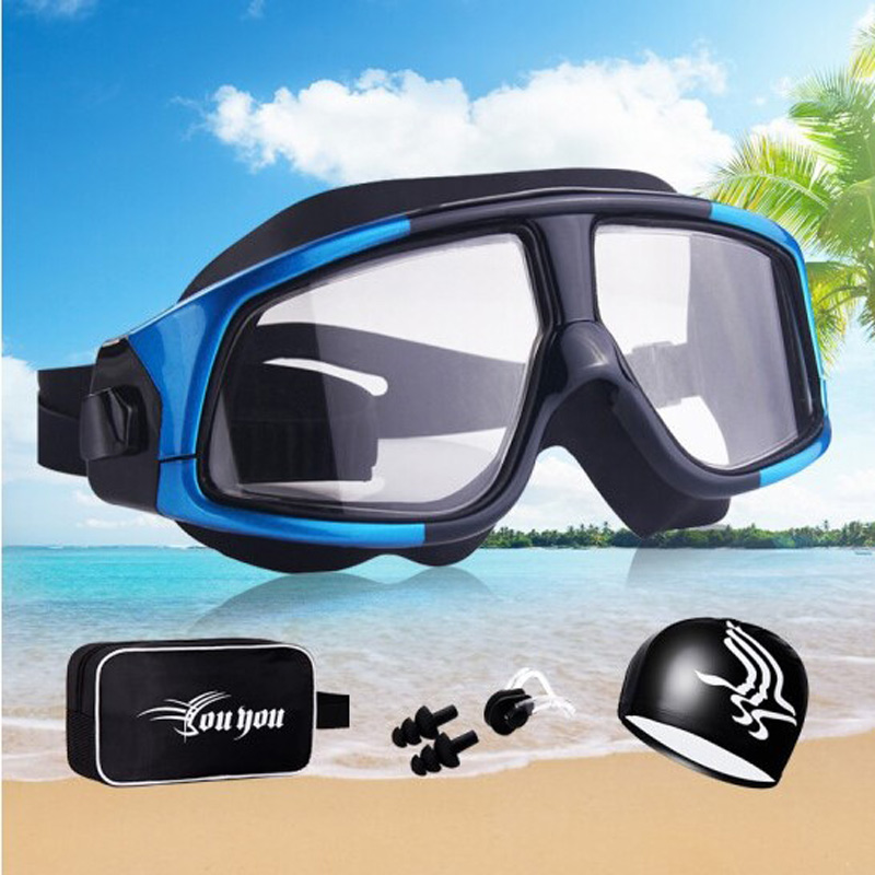 佑游泳镜女近视游泳眼镜潜水装备男套装带耳塞泳帽防水防雾高清大框