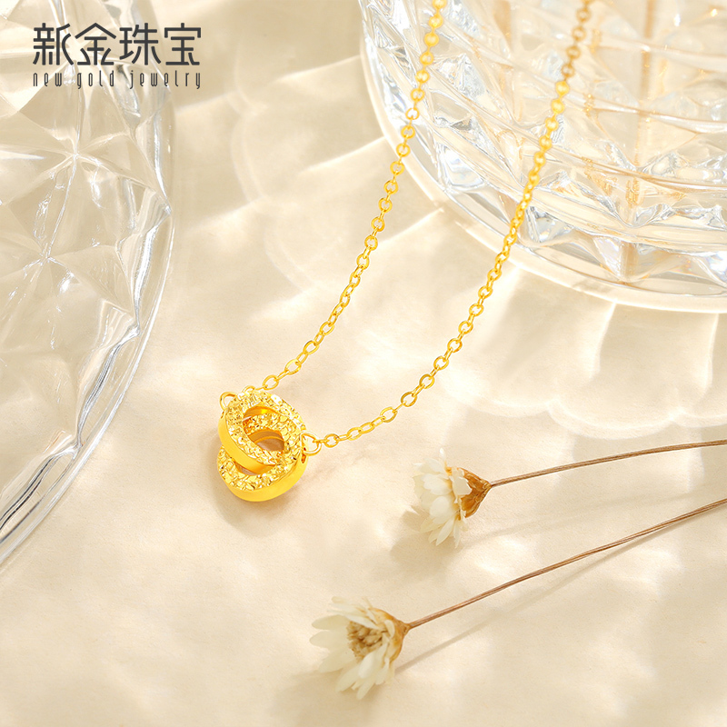 新金珠宝 黄金项链女 足金环环相扣项链 七夕送礼520高清大图