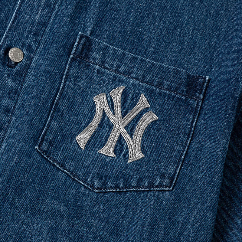 MLB 男女情侣牛仔衬衫 时尚休闲大logo外套 3ADRB0743-50INS
