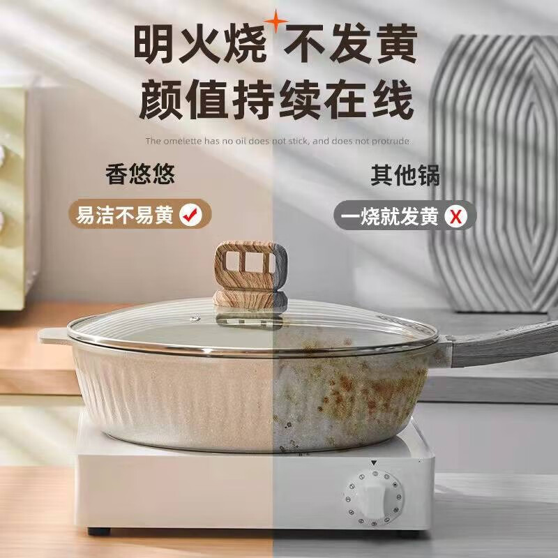 上亨 SHZH-CJCG001麦饭石不粘炒锅 家用煎锅炖煮炒菜锅少烟轻油炒菜电磁炉燃气灶通用 [升级加厚黑]32cm高清大图