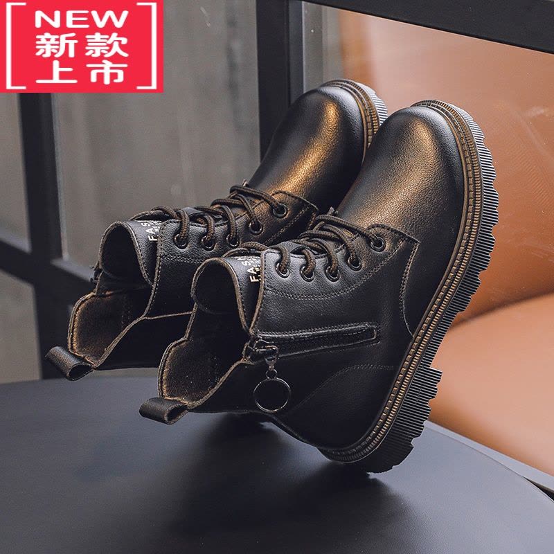 可莉允女童马丁靴雪地靴儿童靴子2022年新款秋冬二棉鞋加绒加厚黑色短靴图片