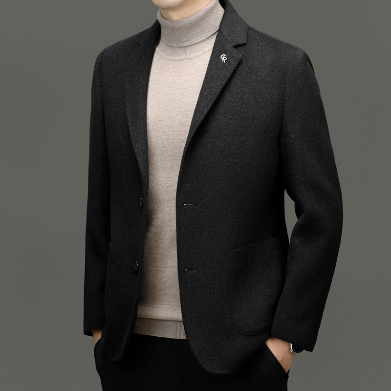 可拆卸内胆 羊绒双面呢子大衣商务休闲西装外套短款西服毛呢潮春秋单西修身外套西服西装专柜正品