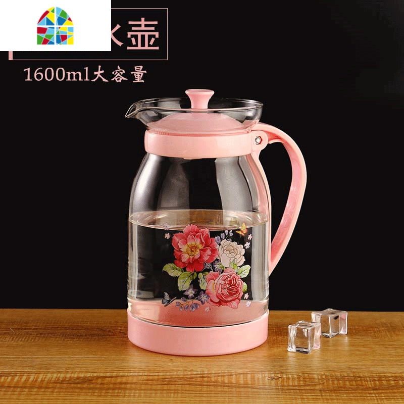 耐热玻璃茶壶大容量加厚1.6升家用透明花茶壶凉水壶可高温泡茶壶 FENGHOU 艳阳牡丹贺兰壶高清大图