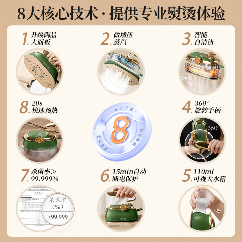 苏泊尔(SUPOR)挂烫机手持蒸汽电熨斗家用熨烫机大功率便携式旅行学生宿舍干湿两用熨衣服家用小型 EGH-906B