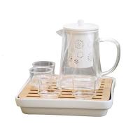 方型茶盘下午茶玻璃功夫茶具花茶壶套装耐热高温泡茶器过滤竹托盘