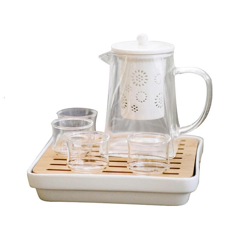 方型茶盘下午茶玻璃功夫茶具花茶壶套装耐热高温泡茶器过滤竹托盘