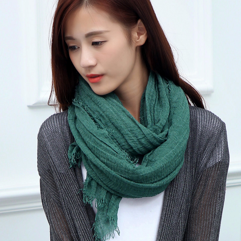 盛世尼曼春秋冬棉麻围巾女薄纯色时尚百搭长款围脖女冬季纱巾妈妈披肩