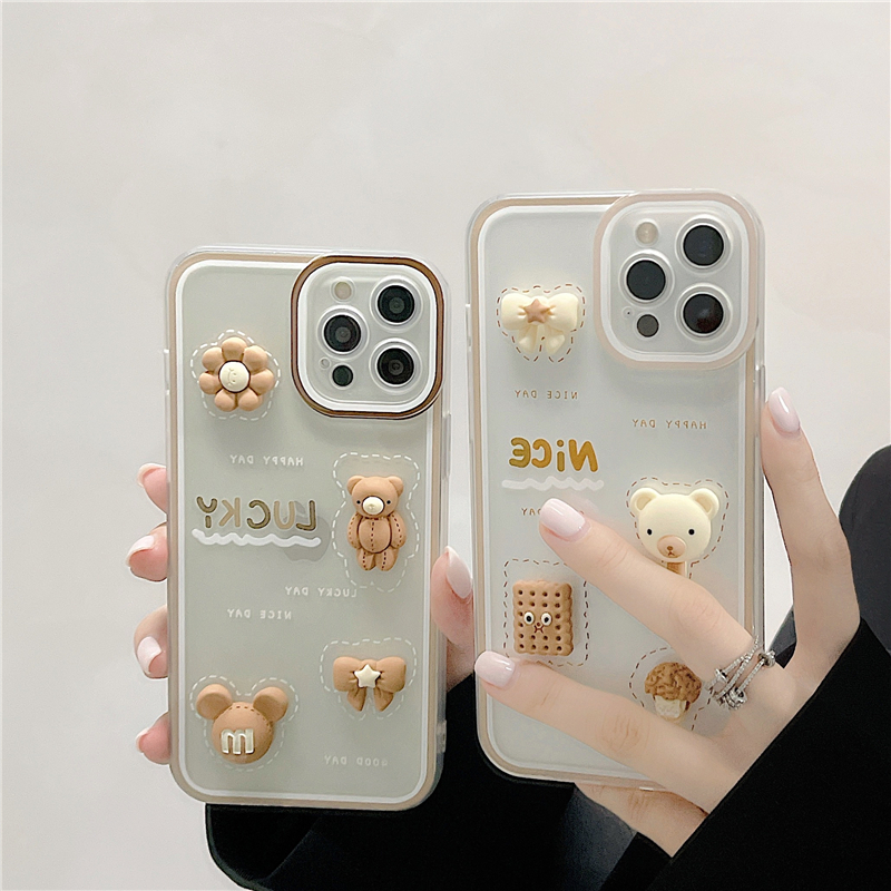 透明小熊iPhone11适用苹果13手机壳12pro韩国ins卡通xsmax女款可爱全包镜头xr硅胶防摔x新款13pro
