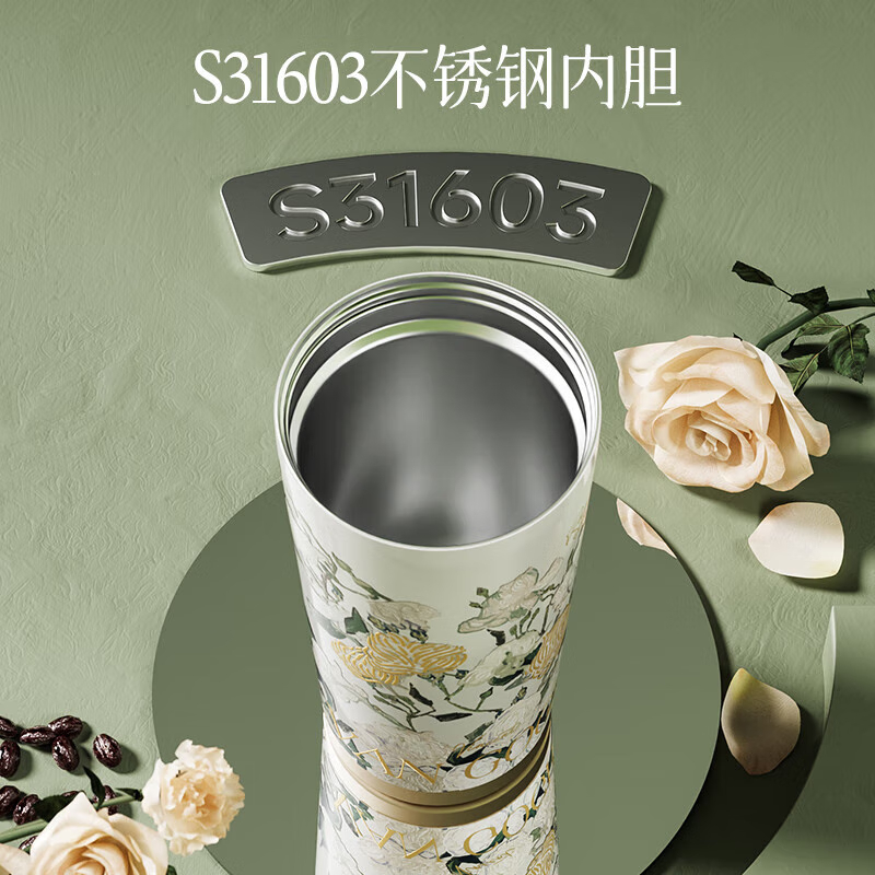 格沵(GERM)梵高联名双饮保温杯吸管水杯 500ML(单位:个)玫瑰高清大图