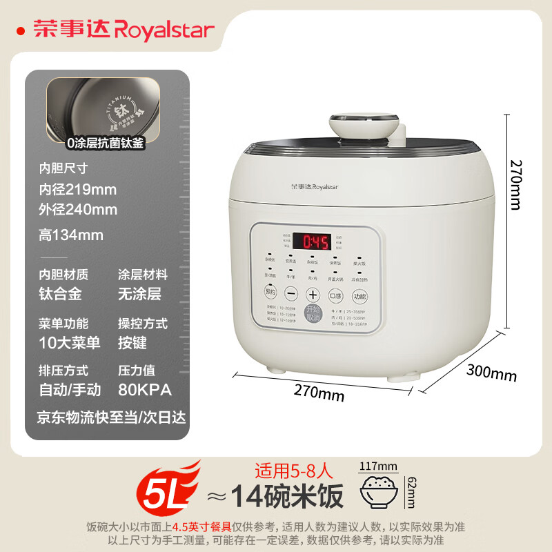 荣事达 YDG50-100A221T 钛-电压力锅 1台高清大图