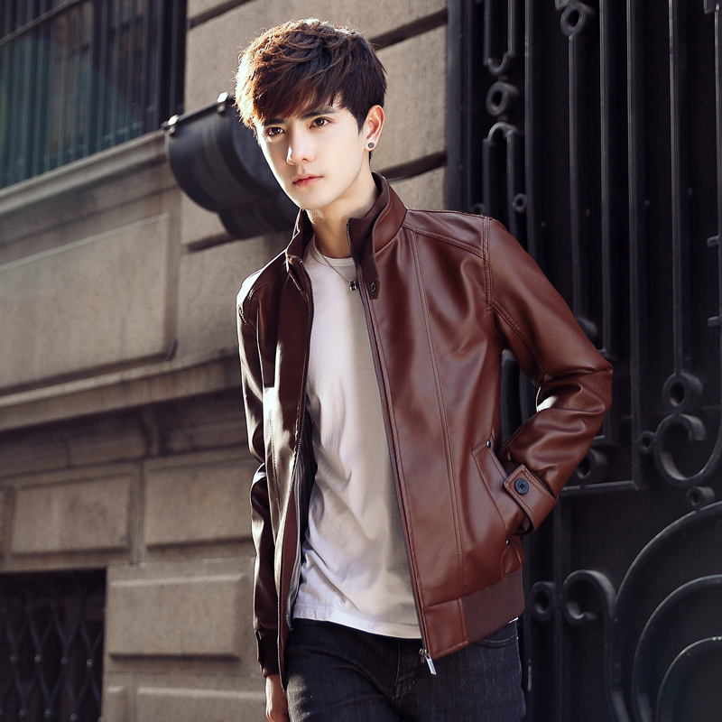 yuansu2020秋冬季皮衣男修身韩版立领机车pu皮夹克男士
