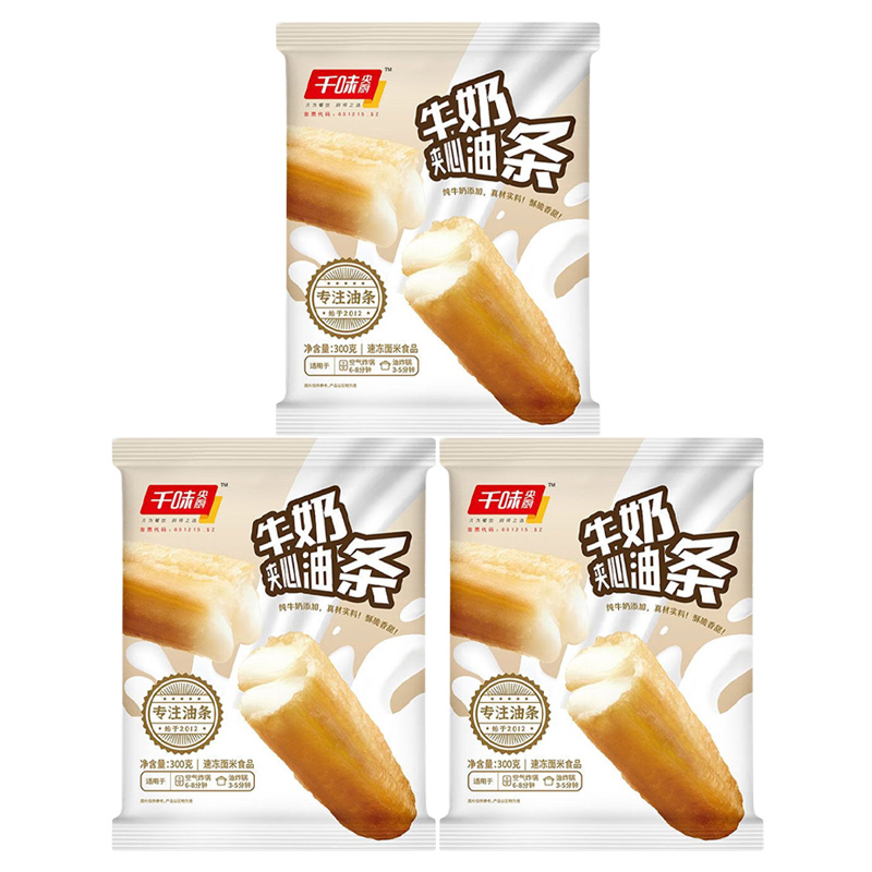 千味央厨油条金黄酥脆内馅绵密营养便捷牛奶夹心味360g*3袋