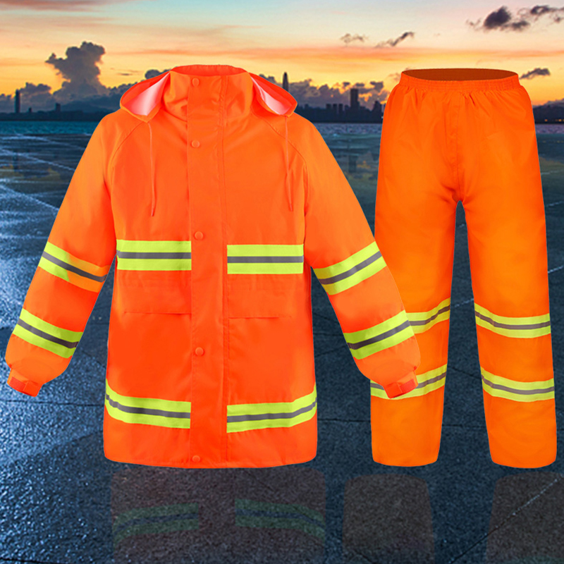 橙色 反光环卫雨衣 道路消防绿化工程雨衣雨裤套装户外工人市政防水高清大图
