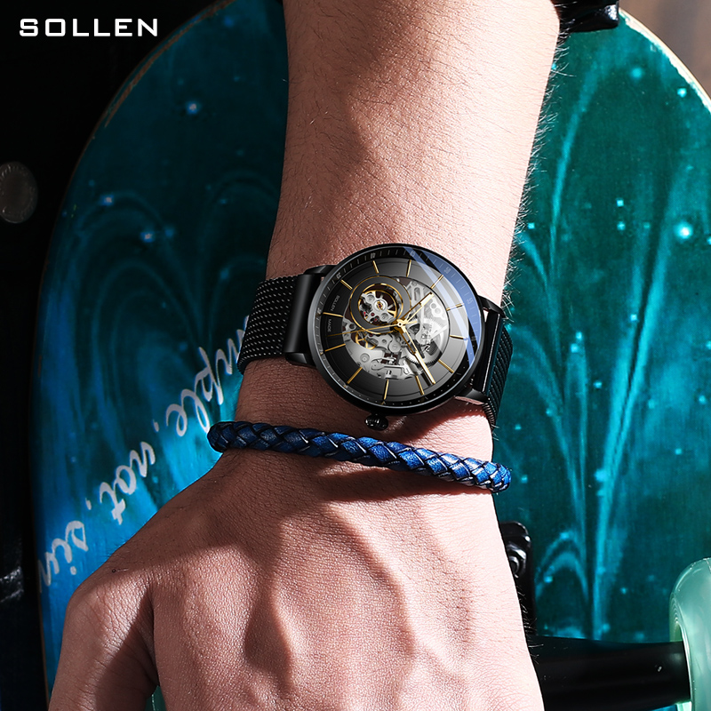 梭伦(SOLLEN)手表男正品自动机械表镂空男士手表防水时尚学生新款腕表SL316高清大图