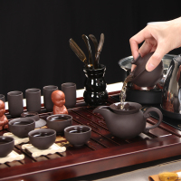 百鸿(Baihong) 整套功夫紫砂茶壶茶具套装整套家用全自动四合一实木茶盘 小龙凤呈祥原矿紫砂茶具套装