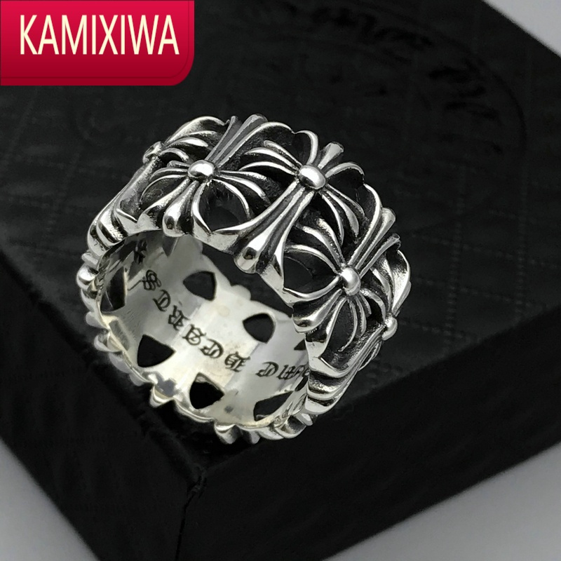 kamixiwa银ch克罗心朋克墓碑戒指男潮复古个性泰银戒指女食指视频