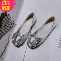 金三志方头平底单鞋女春秋2020新款百搭网红舒适金色银色气质女鞋低帮鞋休闲鞋