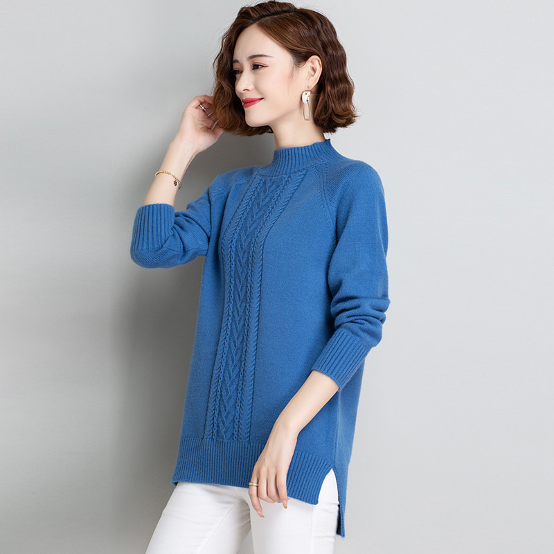 羊绒衫女半高领毛衣短款套头宽松加大码韩版加厚羊毛打底衫毛衣女秋冬